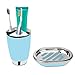 Bathroom Accessories Sets Complete, Update 6 Pieces Luxury Bathroom Ensemble Set Collection with Lotion Dispenser Toothbrush Holder Bathroom Tumblers Soap Dish Trash Can Toilet Brush (Mint Green 2)