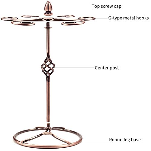 Wine Glass Stand Racks Holder- Elegant Freestanding Stemware Holder Stand With 6 Hooks for Home and Bar Storage and Artistic Tabletop Display, Metal Wine Glass Holder (Bronze)