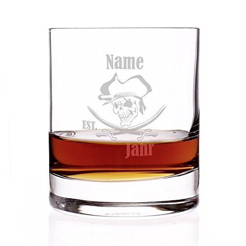 Herz & Heim® Rum Glas mit Gravur - Pirat - mit Gratis Gravur des Namens u. Geburtsjahr