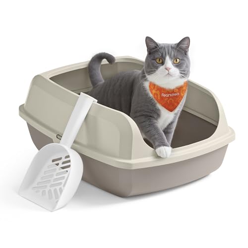 Feandrea Vassoio Lettiera per Gatti con Bordi Alti, XL, Aperto con Paletta, per Gattini e Gatti Grandi, Beige Cappuccino PPT009LH01