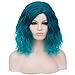 Mildiso Blue Wigs for Women Short Bob Wavy Heat Resistant Synthetic Soft Full Hair Wig, 14’’ Shoulder Length Cute Light Blue Wig for Party Cosplay Daily Use with Comfortable Wig Cap M004BL
