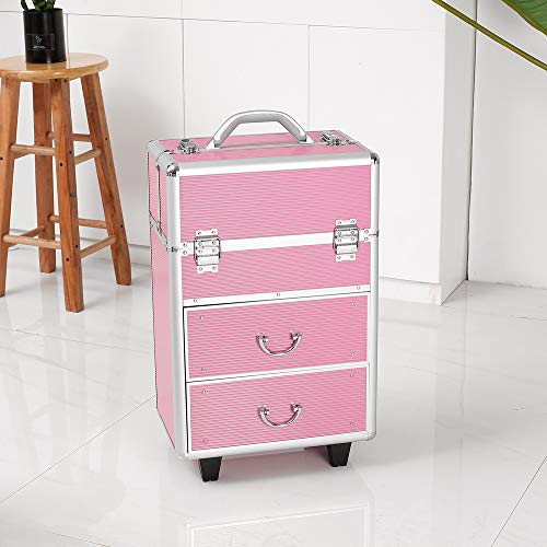 DESIGNSCAPE3D 4 Tier Lockable Cosmetic Train Case, Rolling Makeup Train