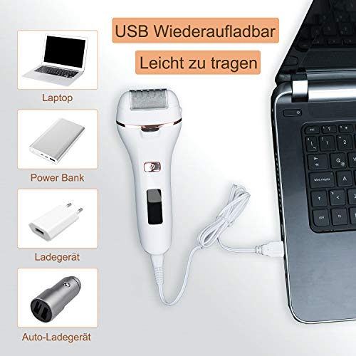 bemece Elektrischer Hornhautentferner, Wasserdicht Elektrische Fußfeile, USB wiederaufladbar, Mit Batterieanzeige und Beleuchtung