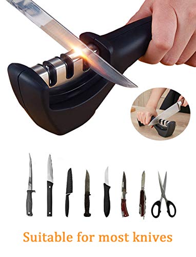 Kitchen Knife Sharpener,Yodosun 3 Stage Professional Knives Sharpening Tool with Non-slip Base for pocket knives,steel knives,fruit knives,outdoor knives and kitchen knife Black