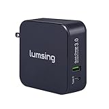 Lumsing 48W dual port Quick Charge 3.0 and USB Type-C Wall Charger with Foldable plug for Apple Macbook(Not Compatible with Macbook Pro and Macbook Air), Iphone 8/8P/X, Nexus 6P/5X, Galaxy S8, HTC 10