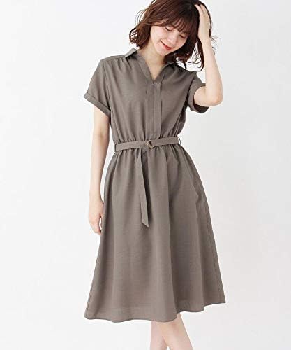 Amazon グローブ Grove 麻調ベルト付きワンピース 03 L タバコブラウン 054 ワンピース チュニック 通販