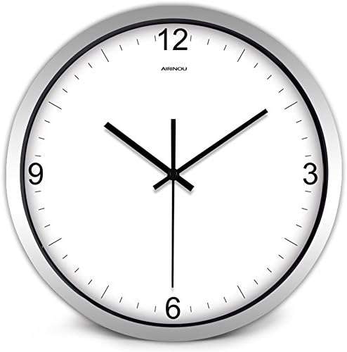 Airinou Classical Simple Digit Quartz Metal Office, Home, Living Wall Clock Hang Watch Super Quiet Watch Wall Clock(14inch, Silver)
