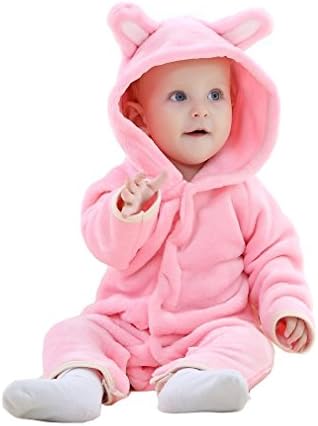 Toddler Baby Infant Boy Girl Clothes Bear Outfit Flannel Romper (4-12Months, Pink)