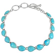Turquoise Link Bracelet Sterling Silver 925 Genuine Turquoise & Gemstones