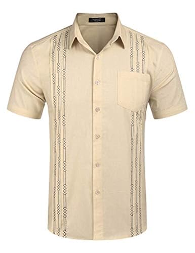 COOFANDY Men's Short Sleeve Cuban Guayabera Shirt - Summer Casual Button Down, Black, X-Large - View #13