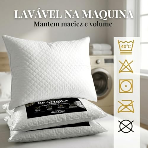 Kit 2 Travesseiros Toque de Pluma 50x70cm Kit Travesseiro Casal Percal 180 Fios Antialérgico Antimofo Antiácaro Lavável Suporte Médio Travesseiro Confortável para Dormir Macio e Leve Conforto Premium