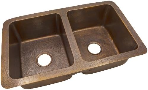 The Copper Factory CF164AN Solid Hand Hammered Copper 34-Inch by 21-Inch Large Double Bowl Drop-In/Undermount Sink, Antique Copper