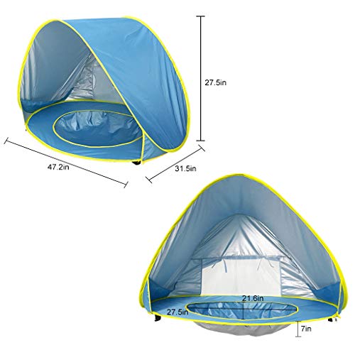 CapsA Baby Beach Tent Pop Up Portable Shade Pool UV Protection Sun Shelter for Infant Sunscreen Beach Umbrella Baby Pool for Infant Baby (Blue)
