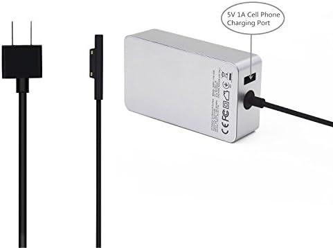 KINGDO Surface Power Supply Adapter 65W 15V 4A for Microsoft Surface Book Surface Pro 3 &amp; Pro 4 Tablet with 6Ft Power Cord Including a storage pouch bag (Silver)