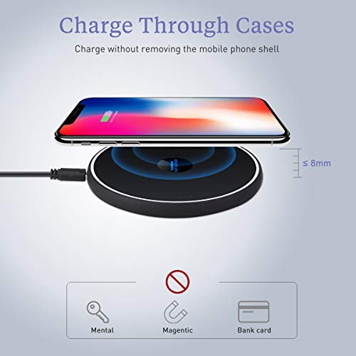 Fast Wireless Charger, Floureon Qi Certified Wireless Charging Pad Compatible with iPhone Xs/X Max/XR X/8/7, Support Fast Charging for Galaxy S9 / S9 Plus / S8 / S7 / S7 Edge, More Qi-Enabled Devices