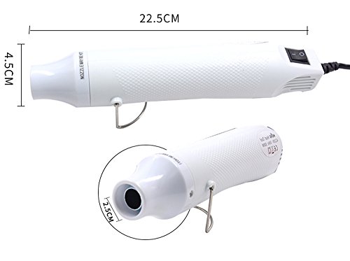 Heat Gun,mofa Hot Air Gun Tools Shrink Gun with Stand For DIY Embossing And Drying Paint Multi-Purpose Electric Heating Nozzle 300W 110Vwith 40PCS Shrink Tube(White,White)