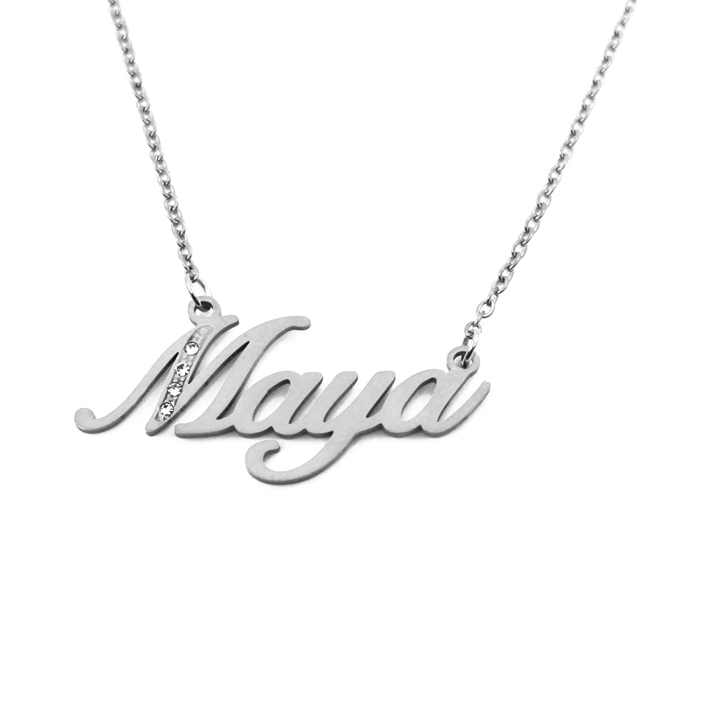 Kigu Name Necklace Maya - Silver Tone - Custom Name Necklace - Personalised Jewellery for Ladies- Customised Jewellery for Girls- Custom Pendant Maya