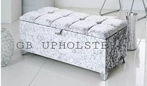 DESIRE BEDS Beautiful Large Grey Crush Velvet Fabric Crystal Diamante Chesterfield style ottoman storage box blanket box Toy Box