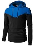 H2H Mens Casual Slim Fit Long Sleeve Color block Hoodie With V- Design line