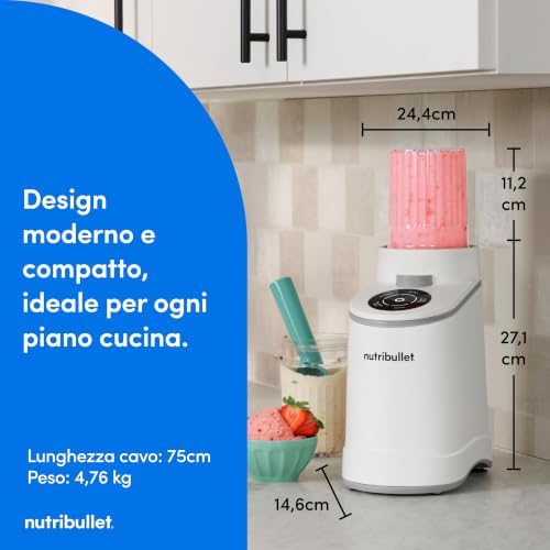 Chill – Gelatiera per Gelato, Sorbetto, Smoothie, Frozen Yogurt, Ice Cream, 5 Programmi Automatici, Macchina per Gelato, 3 Contenitori con Coperchio, Ideale per Famiglie, Bianca (NBD0503W)