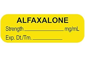 UAL United Ad Label Anesthesia Labels ALFAXALONE MG/ML, 1-1/2" x 1/2", Permanent Paper Label, Yellow, One Roll of 610 Labels