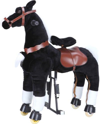 37" Medium size Giddy Up Horse BLACK with White Tail and Socks Pony Rock Walk Ride On Pony Ages 4-11
