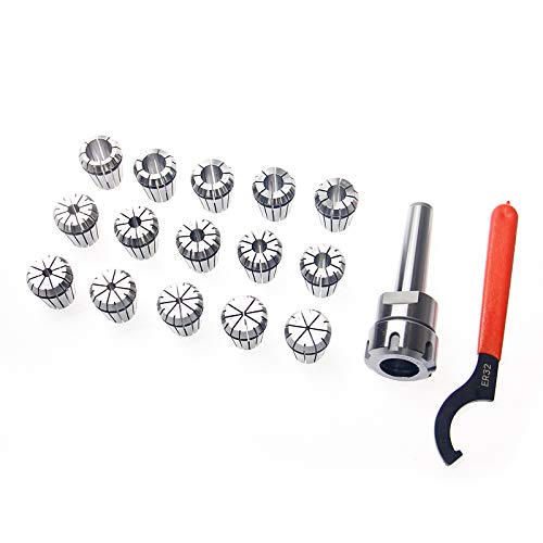 KATSU ER32 MT3 Spring Collet Set 15 Pieces 3-20mm Gripping Range Precision Router Collet Chuck Extension Adapter for CNC Workholding Engraving Machine and Milling Lathe Tool 11023034