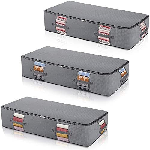ExtraLarge Under Bed Storage Bags Organizer Container[3Pack] Underbed Polyester cloth 210D with