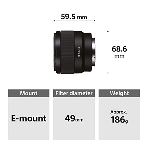 Sony SEL50F18F 50mm F1.8 Full Frame & APS-C Fixed Focal Length Lens, Luminous with Quiet Autofocus, E-Mount, Ideal for Portraits (Compatible with A7, ZV-E10, A6400, A6700 Series), Black