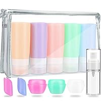 Toiletry Travel Bottles TSA Approved, 3oz Leakproof Refillable Silicone Containers Empty Cute Cosmetic Bottle Accessories Set for Water Shampoo Lotion Soap Liquids Toiletries