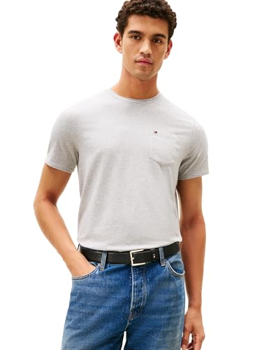 Tommy Hilfiger Mens Men's Short Sleeve Crewneck with Pocket T Shirt, Grey Heath…