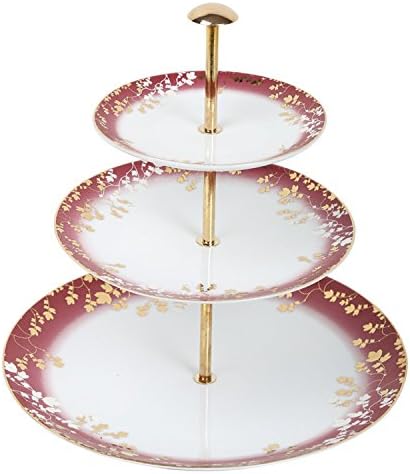 Decorium Designer New Kitchen Accesseries 3 Tier Serving Platter/Tea Party Centerpiece Dessert Stand TowerRound Assorted Dinner Set (17609)(Maroon)