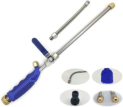 DMCSHOP Hydro Jet High Pressure Power Washer Wand - Water Nozzle Gun for Garden Hose Sprayer, 27'' Window Washing with Scrubbing Mitt, Car Wash, Glass Cleaner After Hurricane, 2 Tips Attachment