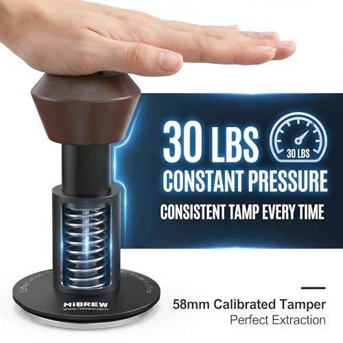 HiBREW 58mm Professional Espresso Tamper with Calibrated Spring, Self-Leveling, Anodized Aluminum & Stainless Steel Base for H10A