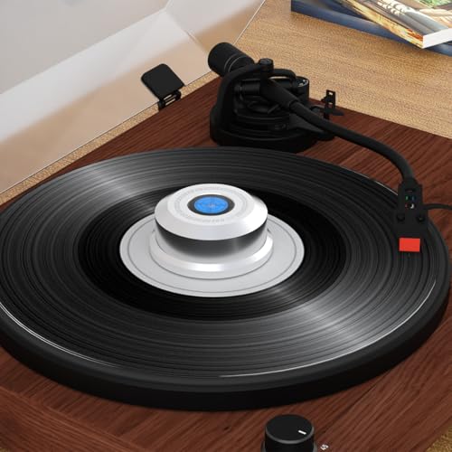 Monosaudio Schallplatte Gewicht 320G 60Hz Silber Vinyl Schallplatte Disc Stabilisator Plattenspieler Level Aluminium Vinyl Klemme Phono Gewicht LP Schallplatte Puck für Phonograph Plattenspieler 4