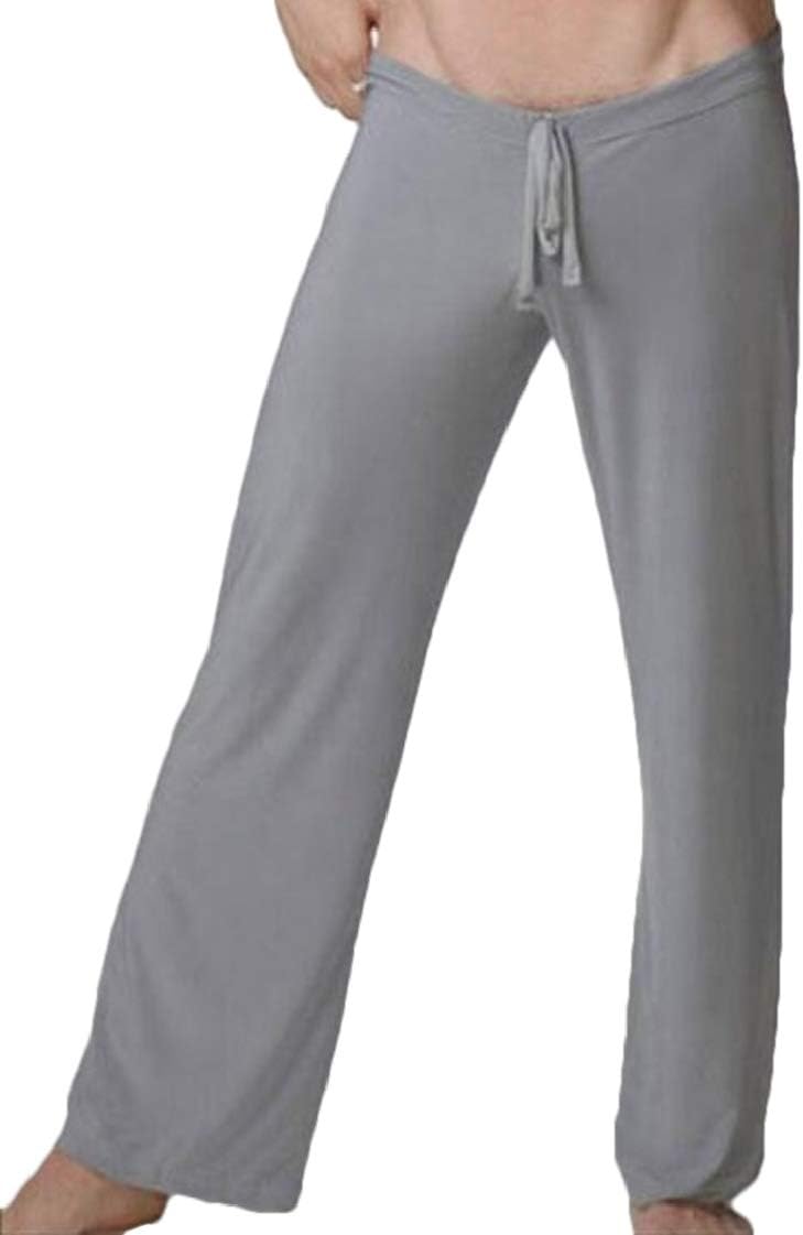 pipigo Men Yoga Silk Solid Drawstring Waist Nightwear Pajama Bottom Shorts