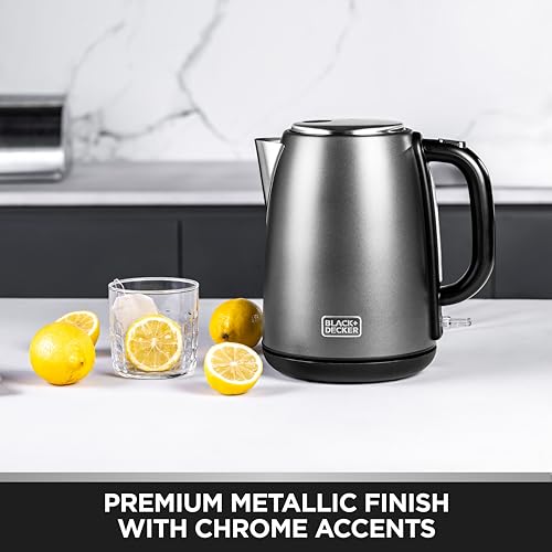 BLACK+DECKER 1.7L Premium Stainless Steel Electric Kettle - 2200W Fast Boil, Cordless Design, Auto Shut-Off, Boil Dry Protection, Metallic Finish with Chrome Accents | SSJC175-B5