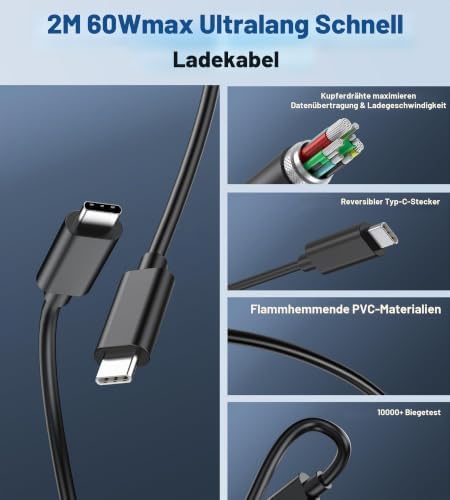 45W USB C Ladegerät für Samsung, Schnellladekabel USBC mit 2M Ladekabel, for Samsung Galaxy S25/S24 Ultra/S24/S23+/S23/S22/Note20, iPhone 17/16/15, Fast Charger Stecker Netzteil Steckdose