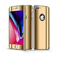 Leagway iPhone 8 7 Case Cover, Ultra Slim Electroplate 360 Degree Full Body Protection Anti-Scratch Mirror Case With Tempered Glass Screen + Hard PC Protector for Apple iPhone 7 iPhone 8 (Gold)