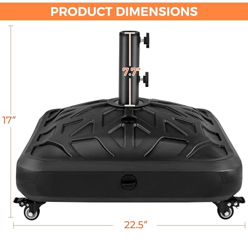 Yaheetech Fillable Mobile Umbrella Base, Heavy Duty Patio Umbrella Pole Holder for Outdoor 4 Wheels, 4 Locks 2 Knobs 123lb Capacity for Deck, Poolside, Garden, Black-Checkered