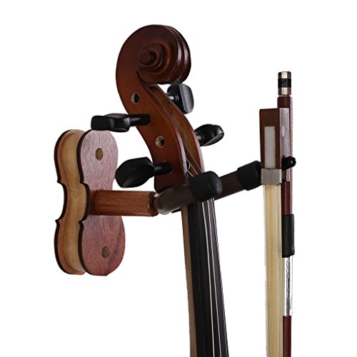 Violin Hanger Solid Wood Ukulele Wall Mount Hanger Hardwood Rosewood Wall Mount Bow Hook Stand Violin Accessories for Music Enthusiast, Home, Studio Use - Thumbnail 5