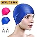 Swim Cap Women(2 Pack),Long Hair Swimming Cap Cover Ears for Women Men Kids,Swimming Hats with 2 Pack Nose Clip& Ear Plugs (Blue+Pink)