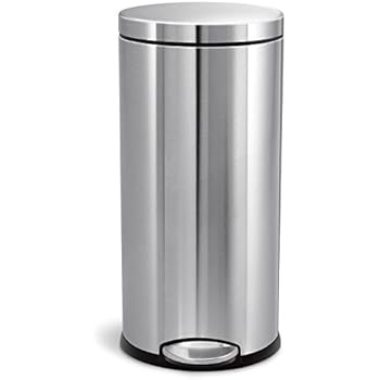 simplehuman 30 Liter / 8 Gallon Round Step Trash Can, Brushed Stainless Steel