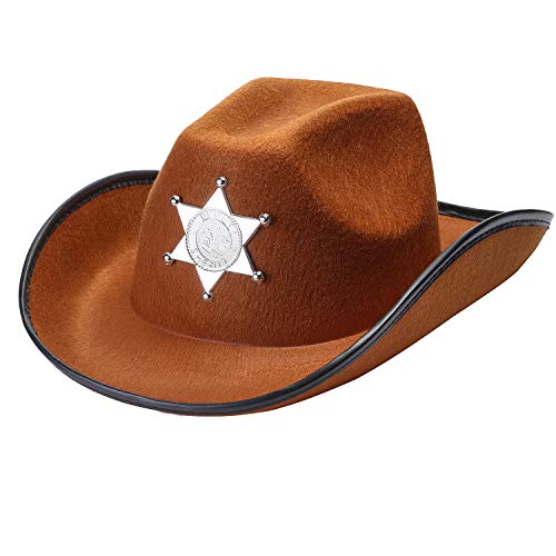 Beefunny Western Cowboy Costume 3 Pieces Set Fancy Dress Cowboy Hat, Bandana & Gun and Holster Set Wild West Accessory Brown
