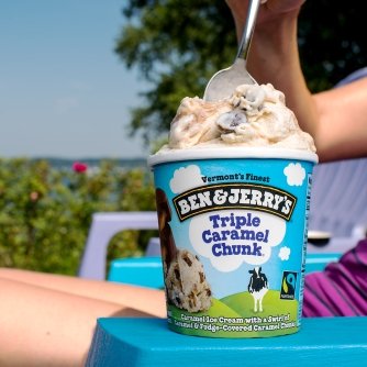 Ben & Jerry's - Vermont's Finest Ice Cream, Non-GMO - Fairtrade - Cage-Free Eggs - Caring Dairy - Responsibly Sourced Packaging, Triple Caramel Chunk, Pint (4 Count)