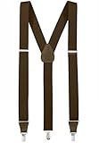 Mens Elastic Y-Back Adjustable Clip-on Suspenders With leather Trim - Brown (Regular, 46
