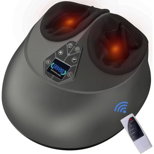 Masajeador de Pies Shiatsu con Calor, Vibración, Compresión de Aire y Amasamiento Profundo para Fascitis Plantar, Neuropatía, Mejora del Bienestar Podal, Regalo para Mujeres y Hombres (gris)