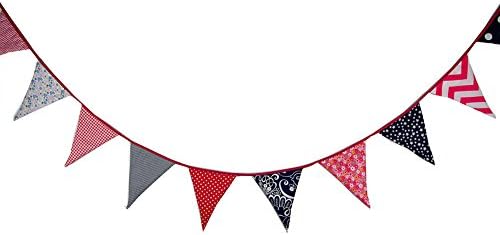 Childrens Baby Triangle Pennant Fabric Flags Mix Pattern Cotton Banners Party Props Outdoor Hanging Bunting Decoration For Birthday Wedding Anniversary Celebration Nursery Supplies (Navy)