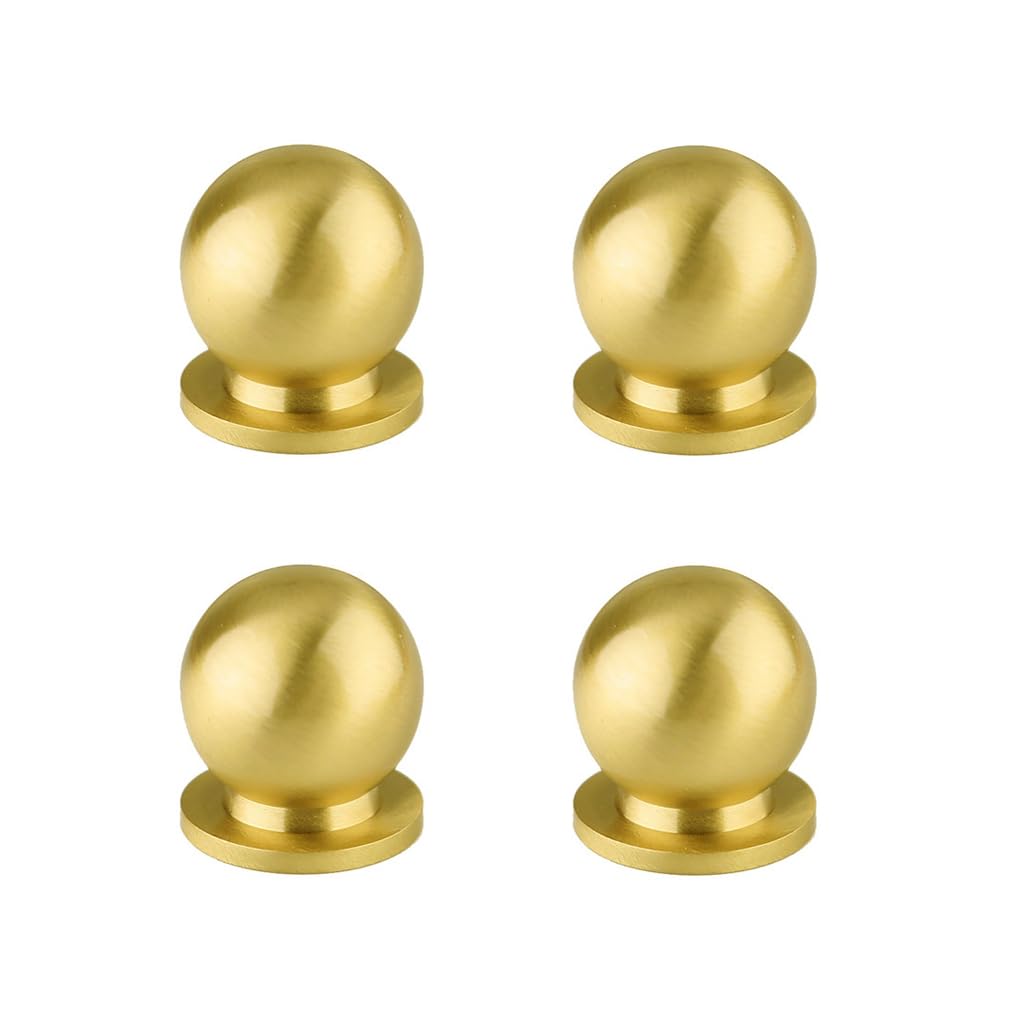 Tiazza 4pcs Round Solid Brass Knobs Antique Cabinet Drawer Small Handle Modern Minimalist Pulls (Gold)