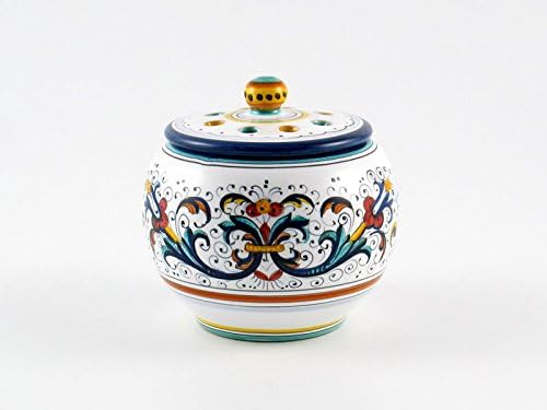 Hand Painted Italian Ceramic Garlic Jar Ricco Deruta Blu - Handmade in Deruta